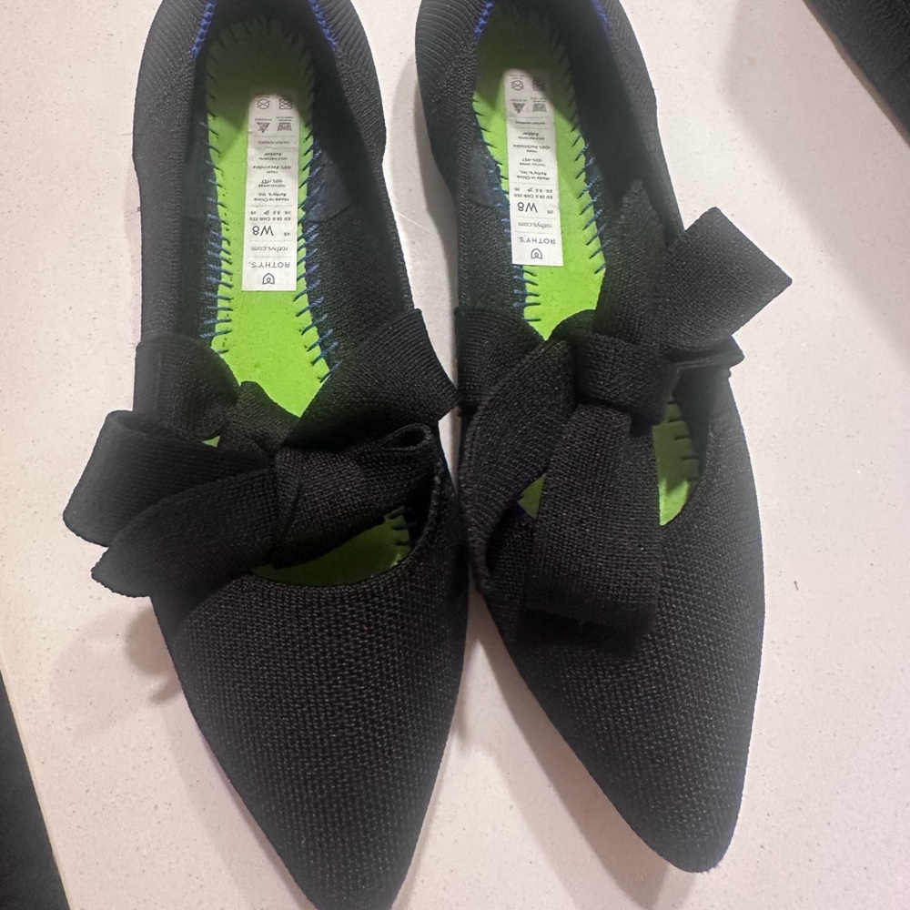 Rothy's Black The Point Mary Jane Style Flat With Bow